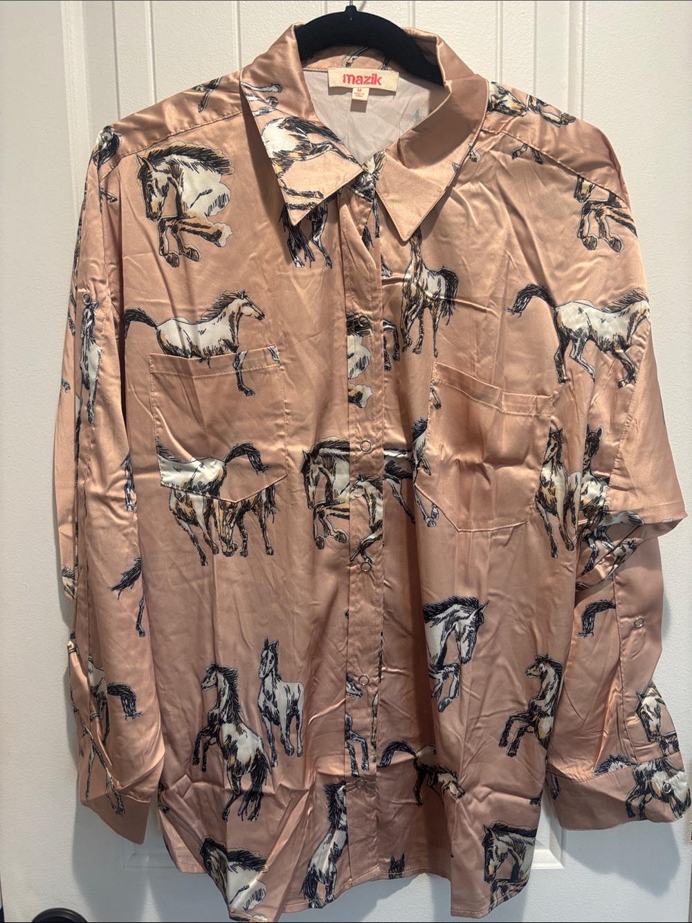Mazik Beige Button-Up Blouse with Horse Print